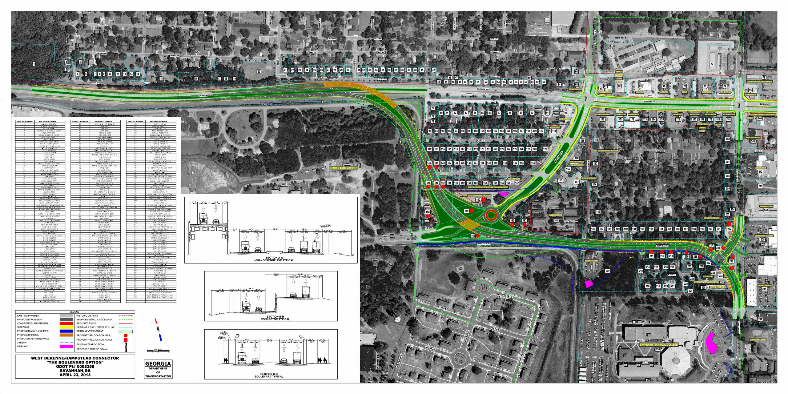 Project DeRenne Boulevard connector: Georgia DOT planning map dated April 23, 2013; historical route context, not a current construction drawing.