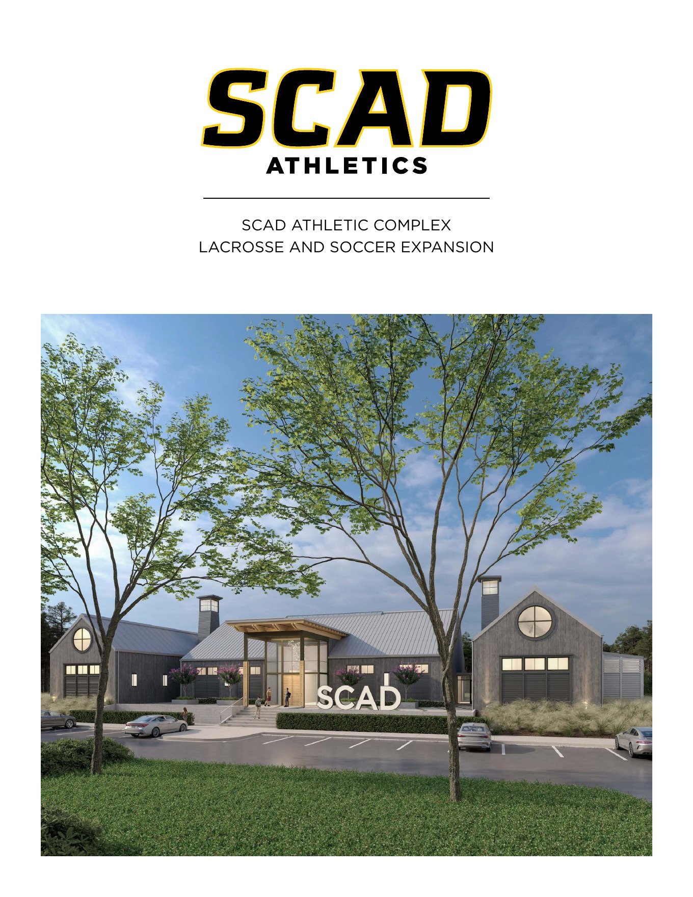Historical context: SCAD Athletics Complex field house rendering from SCADs 2025 project deck; not evidence of the completed buildings final appearance.