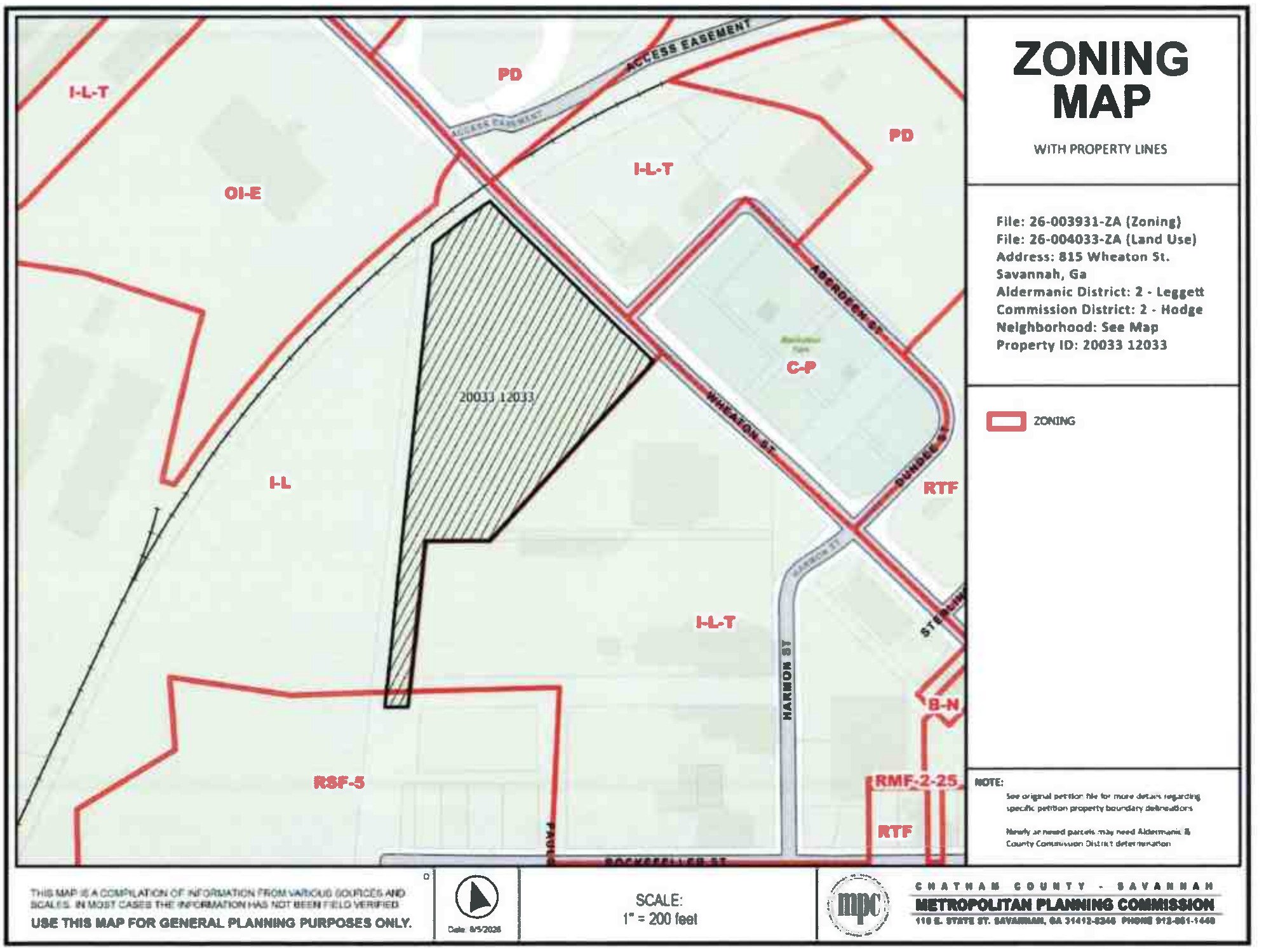 MPC existing-zoning map identifying 815 Wheaton Street, from the September 15, 2026 staff report; it shows existing zoning, not an approved rezoning or building plan.